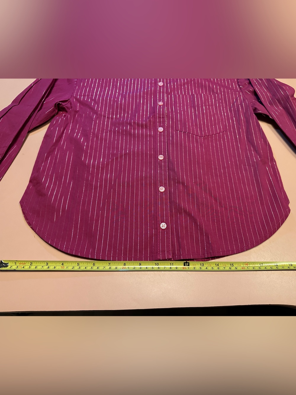 NWT Maeve Shrunken Bennett Metallic Striped Raspberry Button-Up - Picture 6 of 10